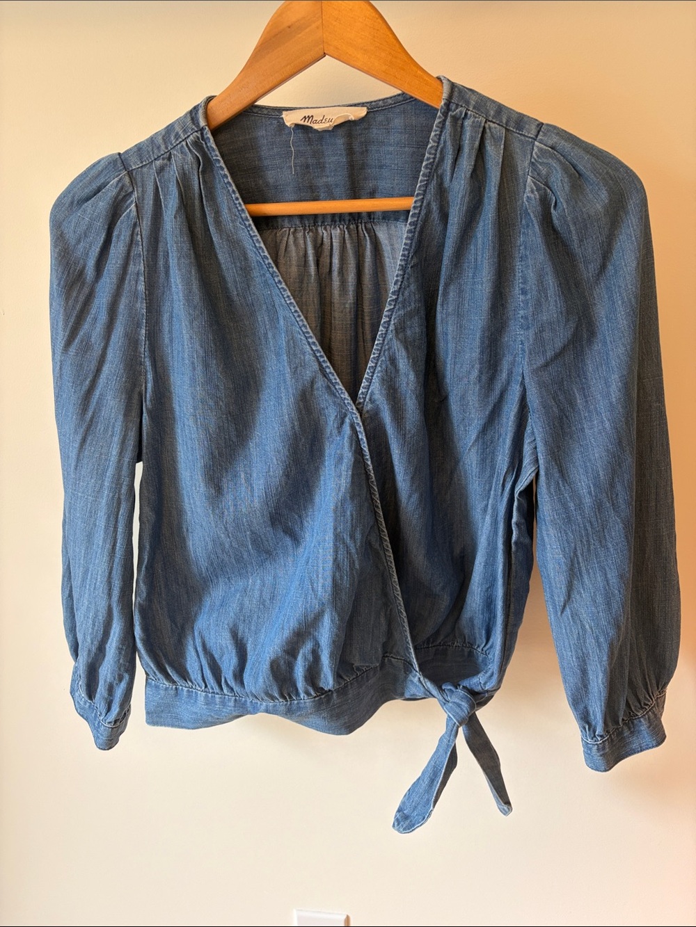 Madewell Denim Tie-Waist Wrap Blouse in Blue